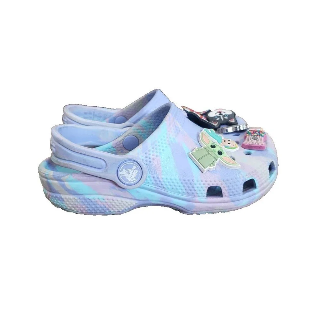 Crocs Kids Classic Clog Purple Tie-Dye Slip-On Shoes Girls Size C10 Hello Kitty